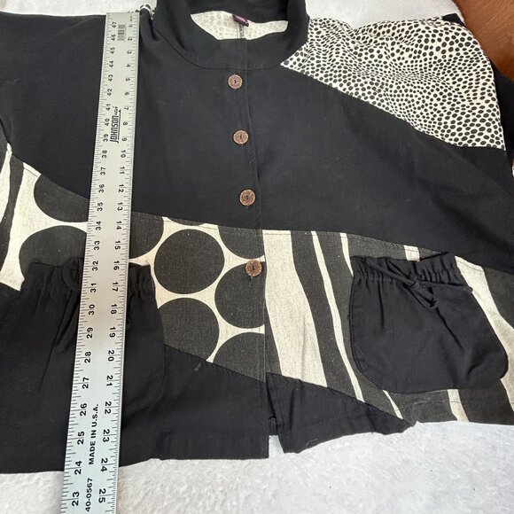 Cupcake International Womens Black White Patchwork Jacket XL Cotton Art To Wear - Picture 10 of 10